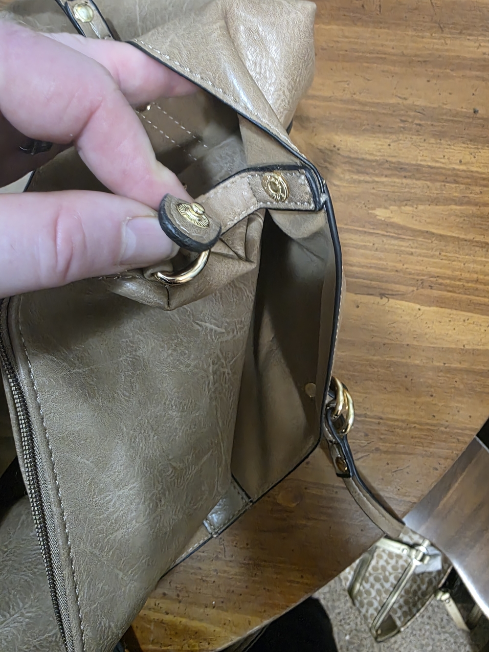 Jenn&co. 2/1 Taupe Shoulder Tote with Gold Hardware Vegan Leather - Picture 5 of 10